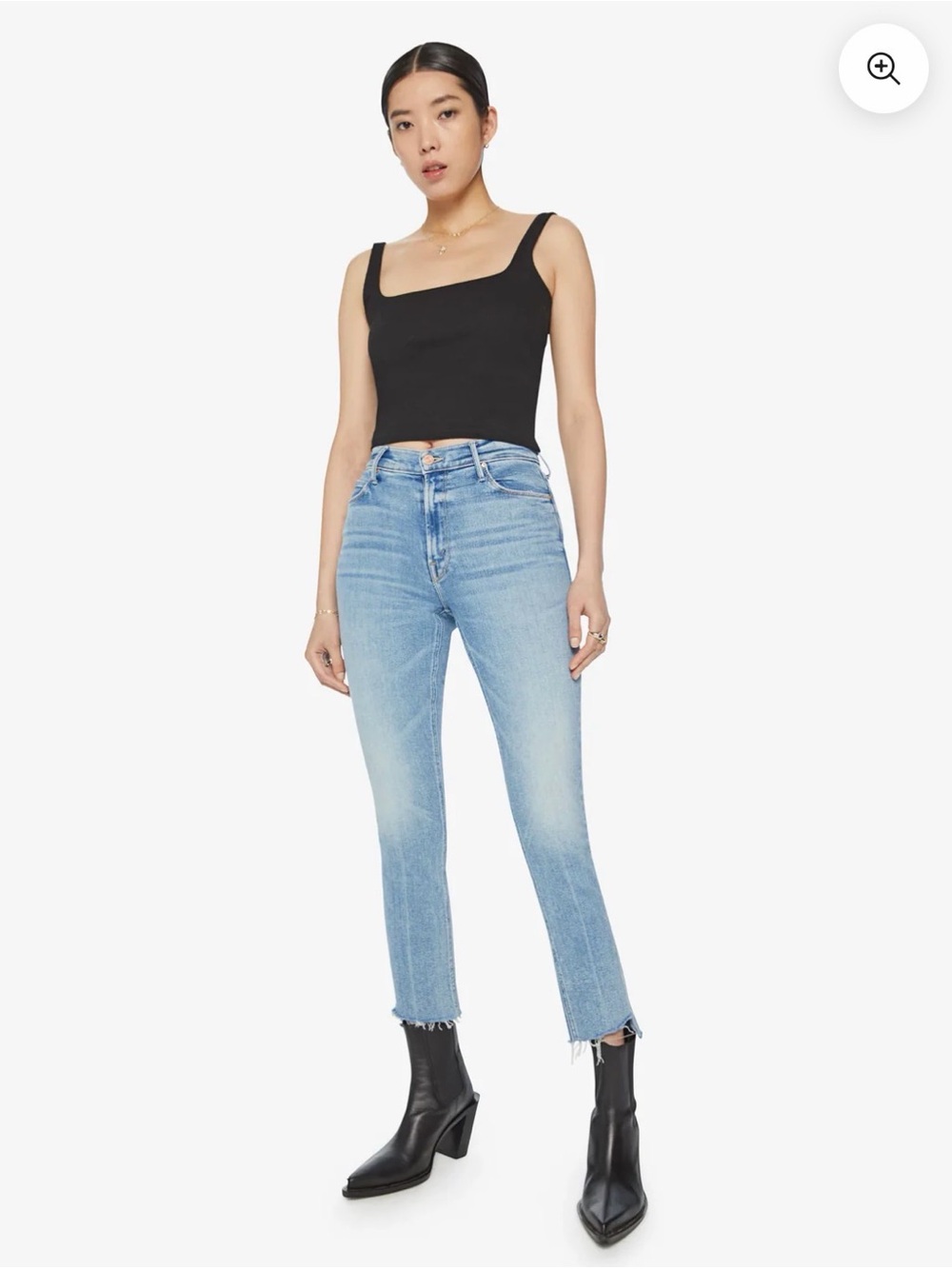 MOTHER The Mid Rise Dazzler Ankle Step  Fray Jeans in Med- Dark Blue Size 24 - Picture 2 of 9